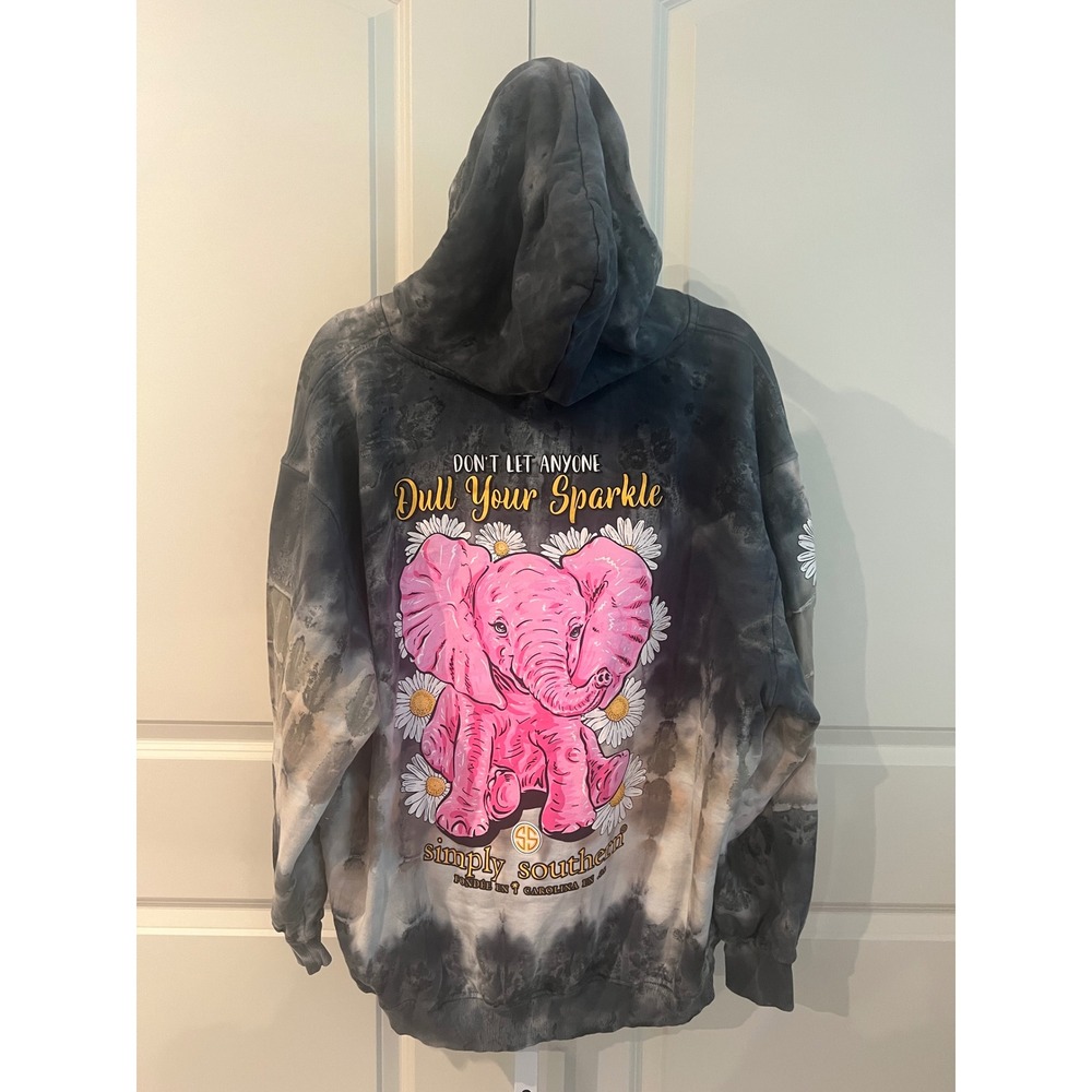 Simply Southern Pink Elephant Tie Dye Hoodie Grey XL Dull Your Sparkle Daisy - Picture 4 of 9
